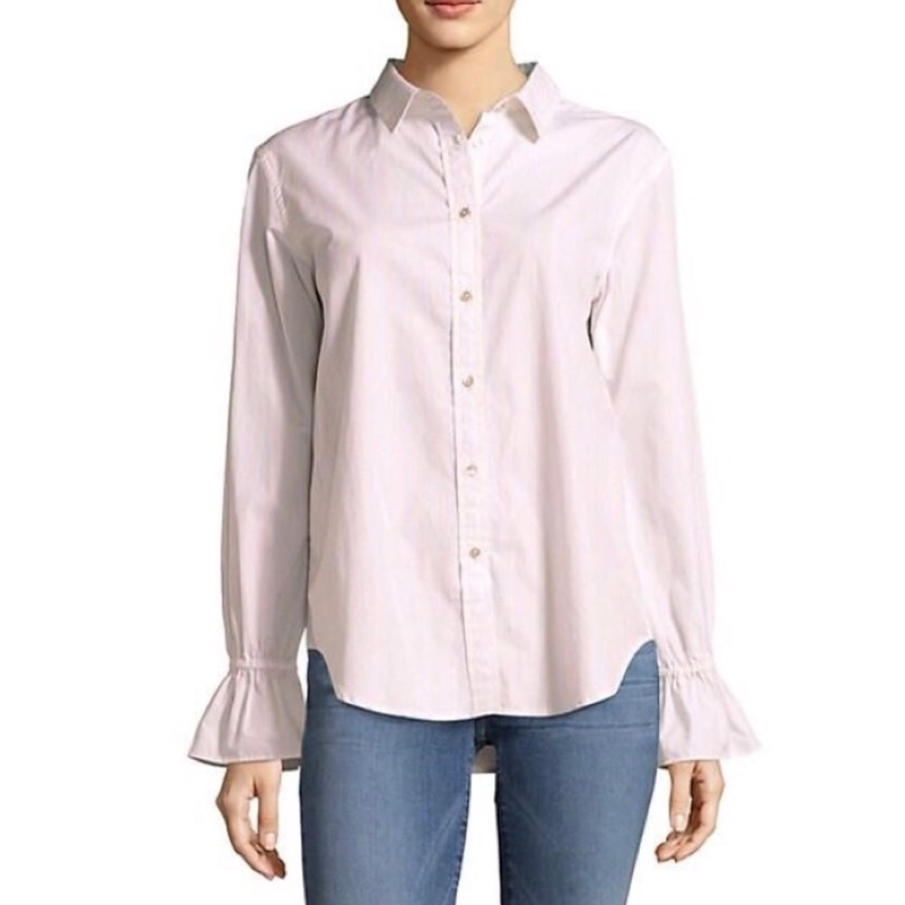 Frame Bell Sleeve Shirt pink&light blue striped